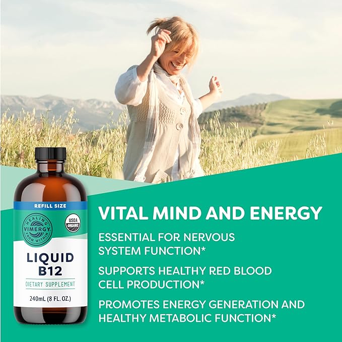 Vimergy Liquid B12 Refill – Fast-Absorbing Brain Support – Energy Support Supplement – USDA Certified Organic, Vegan, Non-GMO – 240 Servings (240 mL)