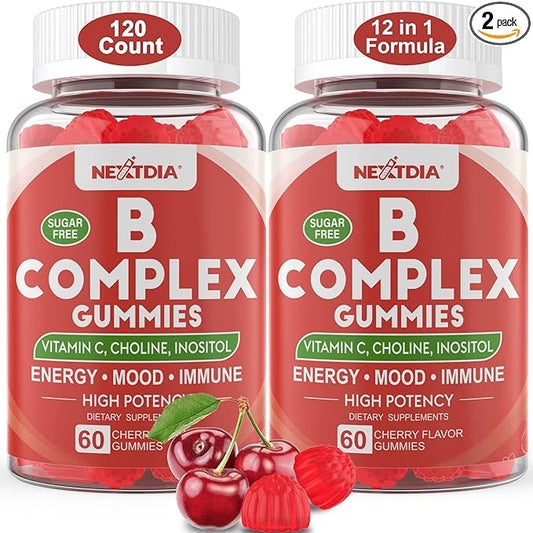 Vitamin B Complex Gummies, Vegan Vitamin B Gummies with 2000 mcg Methyl B12, Methyl Folate | Plus Choline + Inositol, Vitamin C + Zinc for Supports Energy, Mood, Immune, Healthy Hair, Skin - 120 Cts