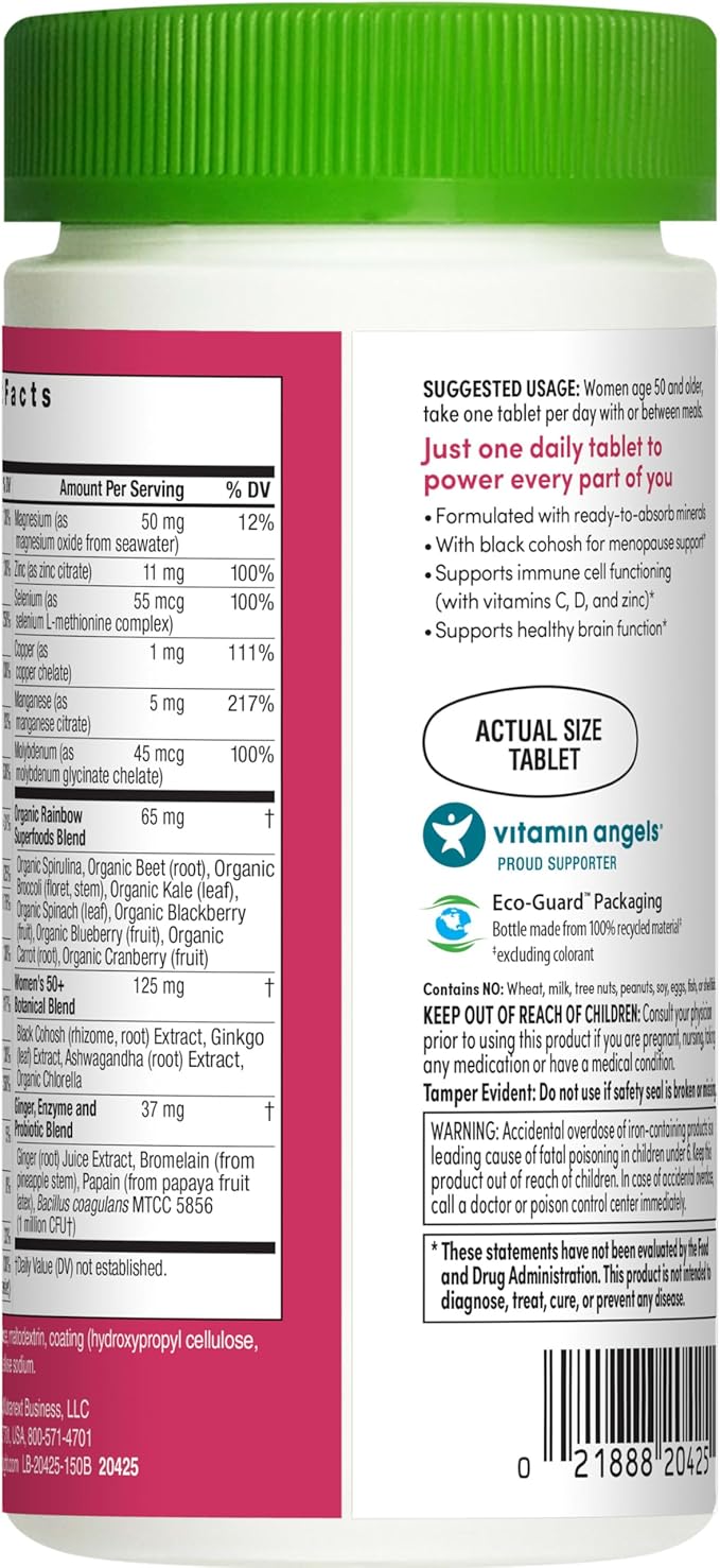 Rainbow Light Multivitamin for Women 50+, Vitamin C, D & Zinc, Probiotics, Women’s One 50+ Multivitamin Provides High Potency Immune Support, Non-GMO, Vegetarian, 150 Tablets