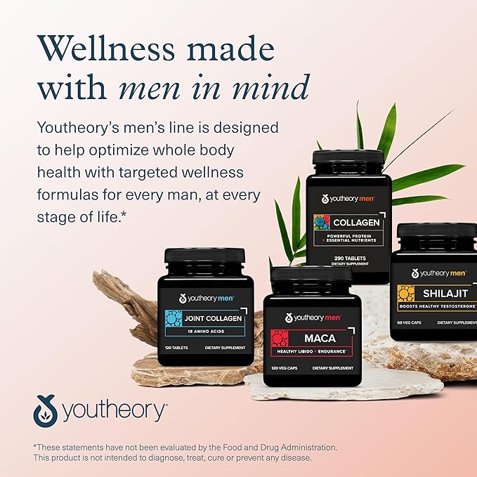 Youtheory Men's Collagen - 5,000 mg Collagen - Daily Collagen Supplements for Men - Hair & Skin Support* - Gluten, Soy & Dairy Free - 290 Tablets