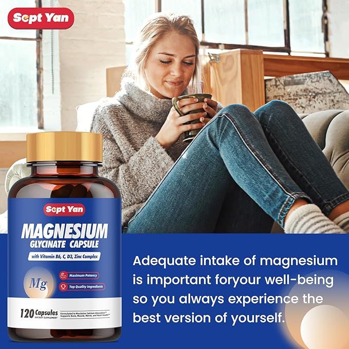 Magnesium Glycinate Capsules 500 mg - Magnesium Supplement with Potassium, Zinc, Vitamin C, D3, B6 - Support Proper Sleep & Rest - Maintain Muscle & Heart Health - 120 ct Easy to Swallow Vegan Pills