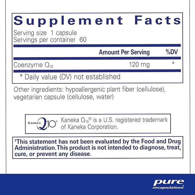 Pure Encapsulations CoQ10 120 mg - Coenzyme Q10 Supplement for Heart Health, Energy, Antioxidants, Brain & Memory Health - Cellular Health, Cognition & Cardiovascular Support* - 60 Capsules