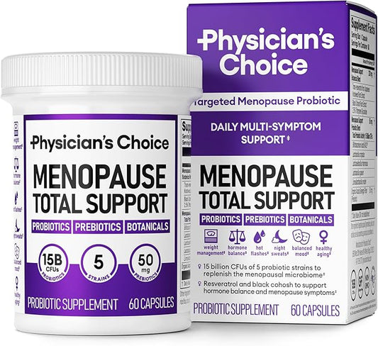 Physician's CHOICE Menopause Probiotic Supplement for Women - Supports Hormone Balance, Hot Flashes, Night Sweats, Weight Management, Bloating & Gut Health - with Black Cohosh, Resveratrol+ - 60ct
