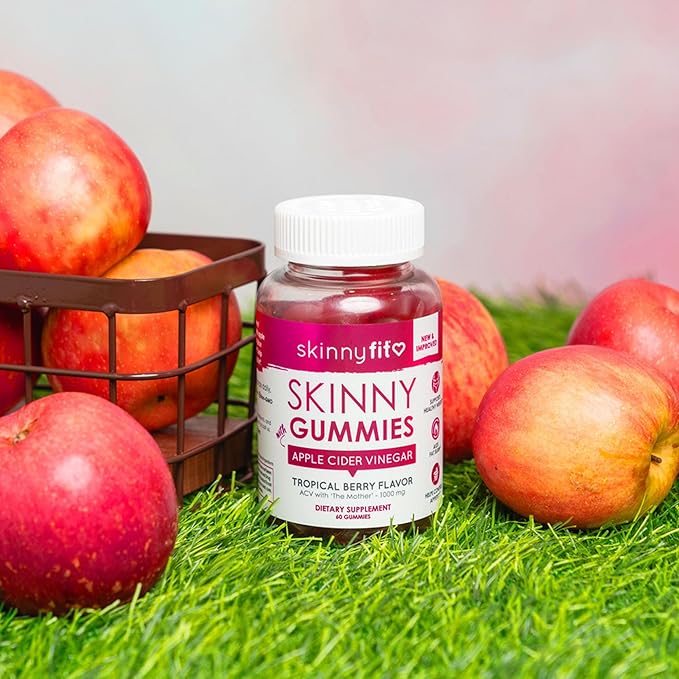 SkinnyFit Skinny Gummies Apple Cider Vinegar Gummies w/ The Mother, Healthy Weight, Immune Support, Vitamin B9, B12, Beetroot, Pomegranate, Vegan-Friendly, 60 Count