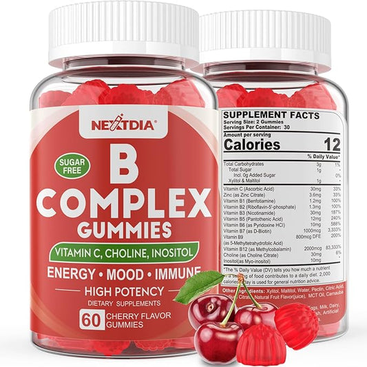 Vitamin B Complex Gummies, Vegan Vitamin B Gummies with 2000 mcg Methyl B12, Methyl Folate | Plus Choline + Inositol, Vitamin C + Zinc for Supports Energy, Mood, Immune, Healthy Hair, Skin - 60 Cts