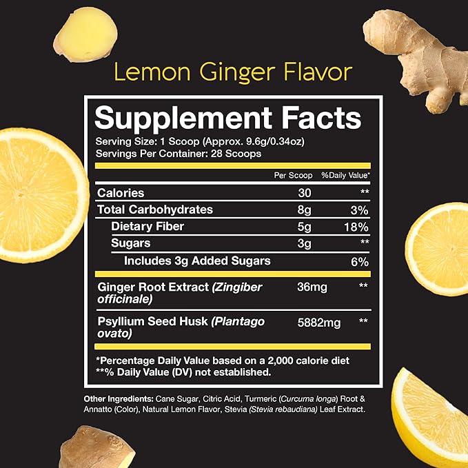 Pinch Magic Fiber | Prebiotic Fiber Supplement for Women & Men | Psyllium Husk Powder for Digestive & Gut Health Support | Keto, Vegan, Low Sugar Fiber Powder | USA-Made | Lemon Ginger, 28-Day Supply