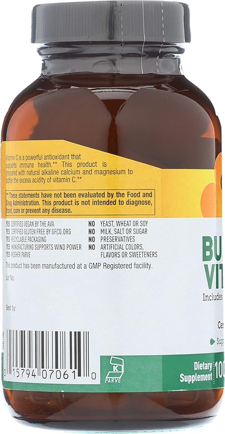 Country Life Buffered Vitamin C 1000mg with Bioflavonoids, Calcium, Magnesium, Potassium - Immune Support, Vegan Capsules, Gluten-Free, Gentle on Stomach - 100 Tablets