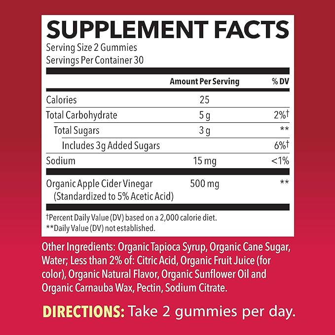 Organic Apple Cider Vinegar Gummies - ACV Gummies to Support Digestive Health and Gut Flora for Digestion - Natural Apple Flavor - 60 Organic, Vegan, and Non-GMO Apple Cider Vinegar Gummies