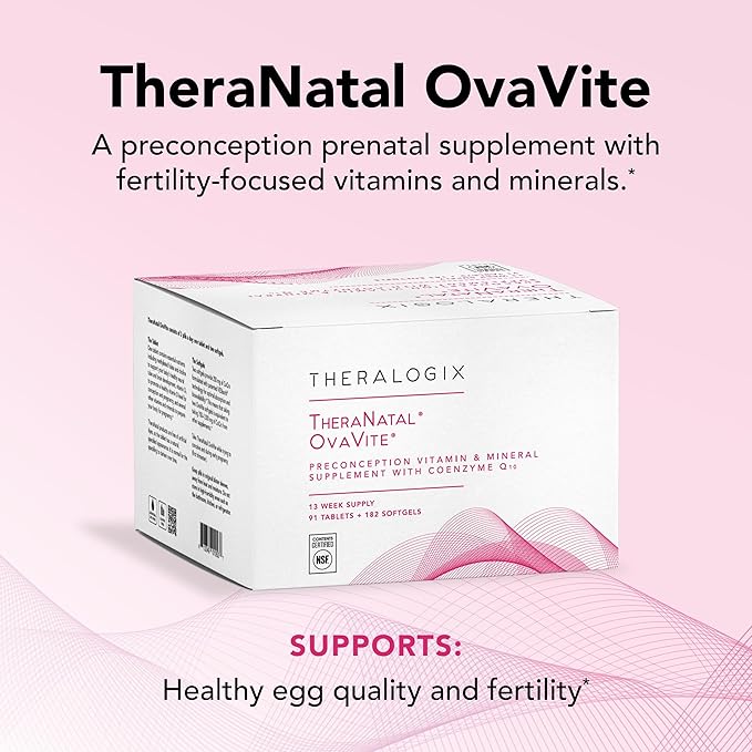 Theralogix TheraNatal OvaVite Preconception Vitamins - 13-Week Supply - Prenatal Vitamins & Fertility Supplement for Women with CoQ10* - NSF Certified - 91 Tabs, 182 Softgels (91 Servings)
