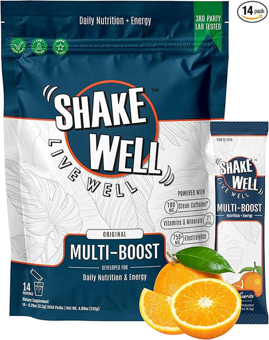 Clean Energy Drink Mix + Cortisol Protection | All-Day Focus with Natural Caffeine, B12, D3+K2, Antioxidants, Electrolytes & Amino Acids (Citrus Sunrise, 14 Count)