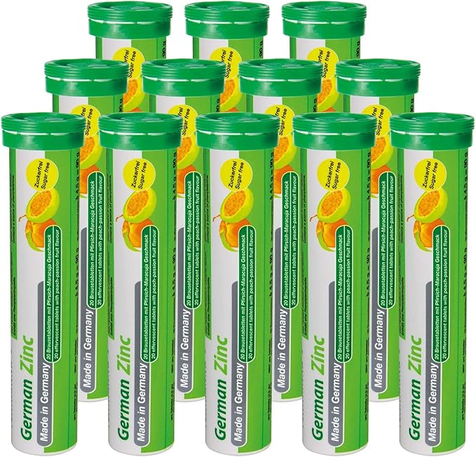 T&D German Zinc 5 mg - 240 Vegan Drink Effervescent Tablets - Peach-Passionfruit Flavor - Made in Germany