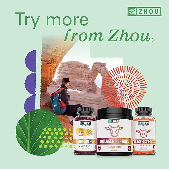 ZHOU Hairfluence, Hair Growth Supplement with Clinically Studied Lustriva and Keranat and Hair Vitamins Biotin 5000mcg, Vitamin D, A, C & B12, Non-GMO, Gluten Free, 120 VegCaps