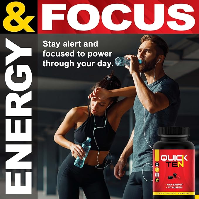 Quick Ten - Best Weight Loss Pills - Natural Metabolism Booster, Appetite Suppressant, Fat Burner Pills - Premium Diet Pills for Women and Men - Energy and Focus Blend - 60 Capsules