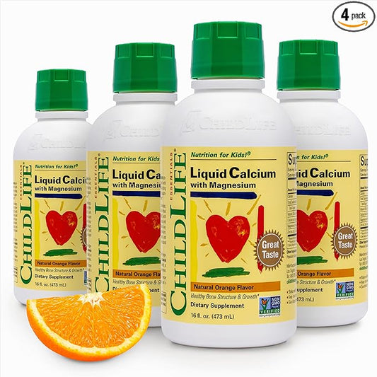 ChildLife Essentials Liquid Calcium Supplement for Kids - Baby Calcium with Magnesium, Zinc, and Vitamin D3 - Orange Flavor, 16 fl oz (4 Pack)