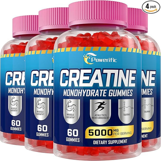 Creatine Monohydrate Gummies for Men & Women, Creatine Pre-Workout Gummies, Taurine&B6, Increase Strength, Energy & Endurance Chewable Creatine Gummy Supplements, 5g Per Serving (4 Packs)