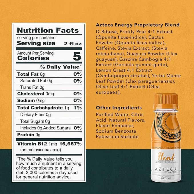 Azteca Health Organic Energy Shots - Wellness Shots, Natural Energy Shots, Health Shots, Vitamin Boost for Focus, Strength and Energy, Organic Energy Drink Made in the USA - Lemon Flavor 12pack 2Fl oz