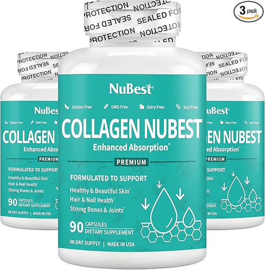 NuBest Collagen Collagen Peptides - Collagen Pills for Adults for Hair Growth, Strong Nails, Skin Health - Premium Collagen for Hair, Vitamin for Nails - 1500 mg Collagen Per Serving - 3 Pack
