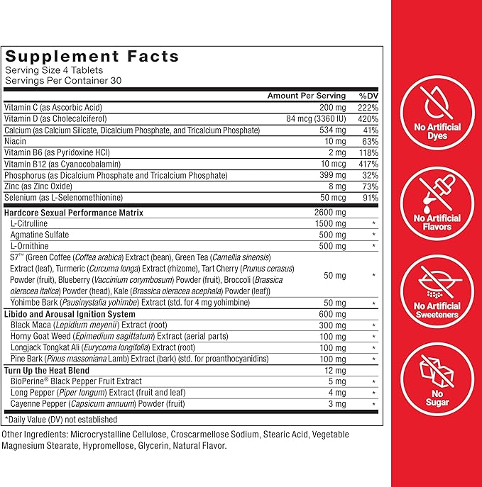 Force Factor Score! Hardcore Nitric Oxide Booster Supplement for Men with L-Citrulline, Yohimbe, Black Maca & B Vitamins to Increase Stamina, and Maximize Physical Performance, 120 Tablets