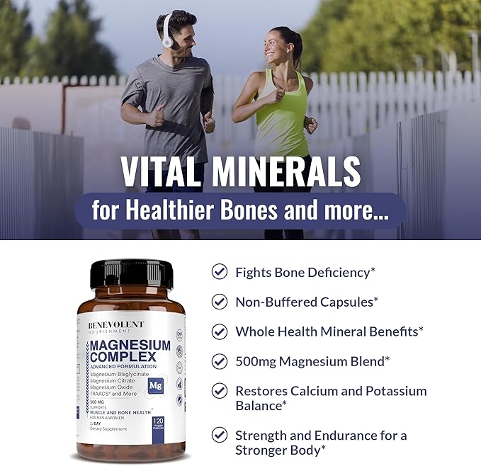 Magnesium Complex Supplement, 4 Month Supply of 500mg 5-in-1 Magnesium Bisglycinate, Oxide, Taurate, Chelate, Citrate, Max Absorption Magnesium Supplement for Calm, Sleep & Leg Cramps, 120 Capsule