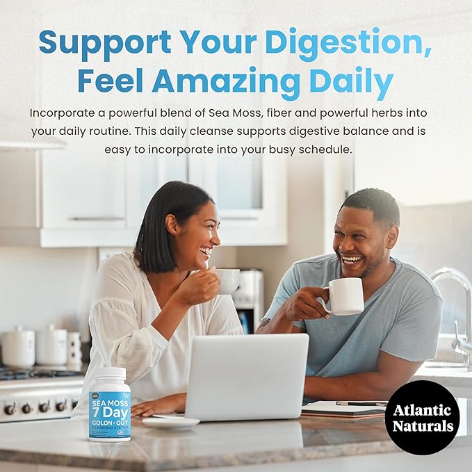 Atlantic Naturals - Sea Moss 7-Day Cleanse Colon & Gut Detox Capsule - Juice Cleanse Support with Psyllium Husk Senna Powder - Body Cleanse and Detox for Women & Men - 180 Sea Moss Capsules