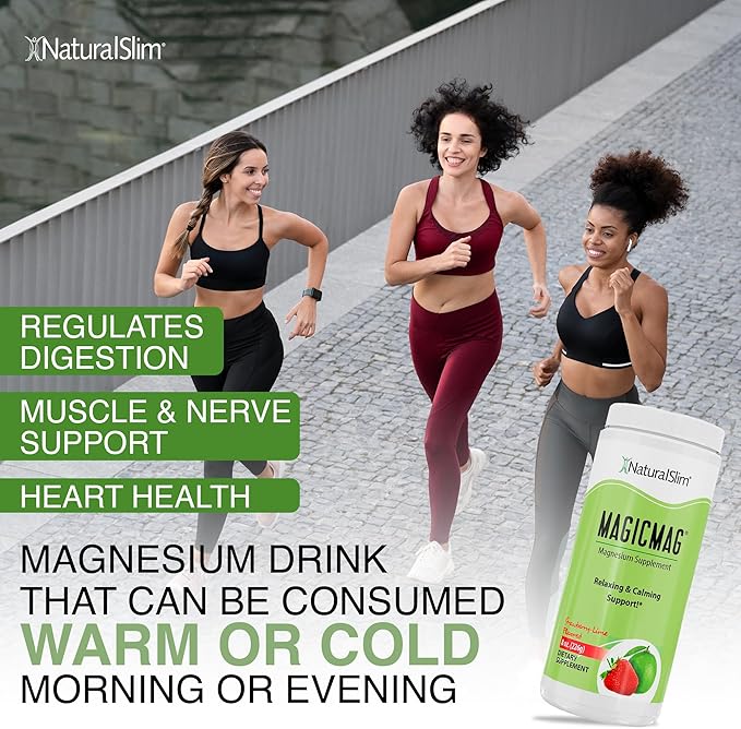 NaturalSlim Magicmag Pure Magnesium Citrate Powder – Stress, Constipation, Muscle, and Heart Support | Natural Strawberry & Lime Flavored Magnesium Supplement - 8oz Drink Mix (2 Pack)