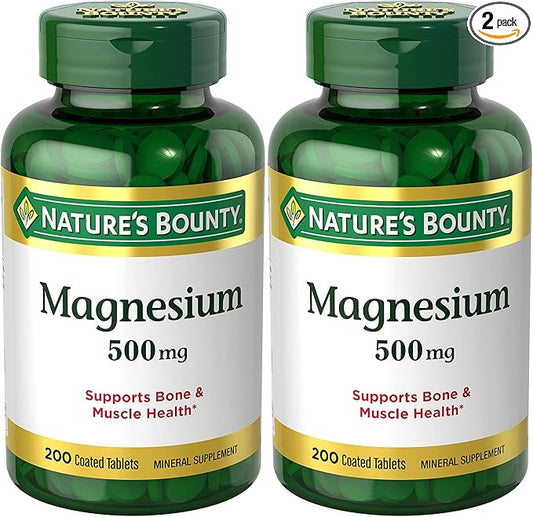 Nature's Bounty Magnesium 500mg Tablets, Supports Bone & Muscle Health, Twin Pack, 400 Tablets