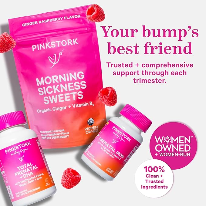 Pink Stork Total Prenatal Vitamins with DHA, Folate, Iron, Choline, and Vitamin B12 - Preconception Nutrition - Prenatals for Women, Pregnancy Must Haves - Mint Essence, 60 Capsules, 1 Month Supply