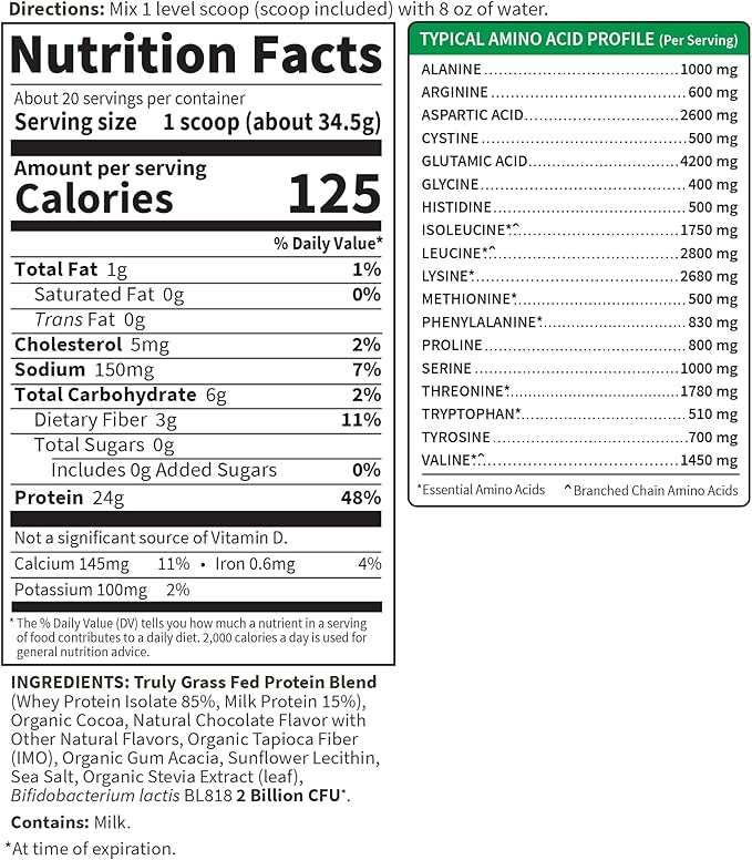 Garden of Life Sport Whey Protein Powder Chocolate, Premium Grass Fed Whey Protein Isolate Plus Probiotics for Immune System Health, 24g Protein, Non GMO, Gluten Free, Cold Processed - 20 Servings