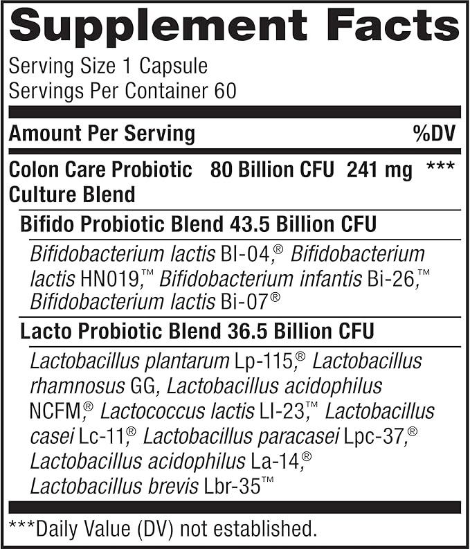 Renew Life Probiotic Colon Care Probiotic Capsules, Daily Supplement Offers Colon Support, L. Rhamnosus GG, Dairy, Soy and gluten-free, 80 Billion CFU, 60 Count