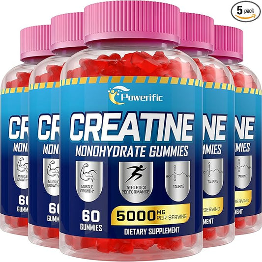 Creatine Monohydrate Gummies for Men & Women, Creatine Pre-Workout Gummies, Taurine&B6, Increase Strength, Energy & Endurance Chewable Creatine Gummy Supplements, 5g Per Serving (5 Packs)