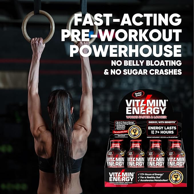 Pre Workout Vitamin Energy Drink - Keto Friendly Sugar Free Shots | Natural Clean Green Tea Caffeine with Proprietary Endurance Blend | Energize up to 7+ Hours - Berry - 1.93 Fl Oz (Pack of 12)