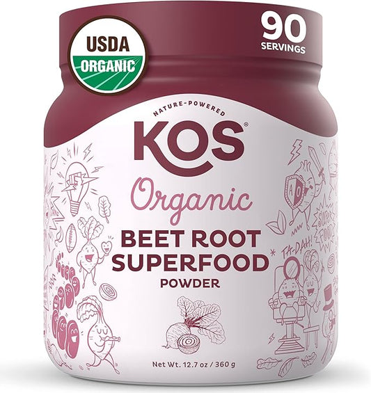 KOS Organic Beet Root Powder - USDA Certified, Non-GMO, Gluten & Soy Free - 90 Servings