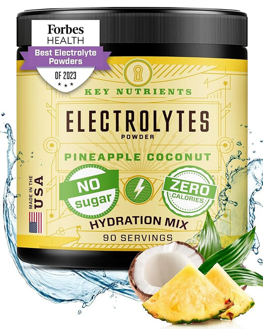 KEY NUTRIENTS Multivitamin Electrolytes Powder No Sugar - Tropical Pineapple Coconut Electrolyte Powder - Endurance & Energy Supplement - Hydration Powder - No Calories - 90 Servings - Made in USA
