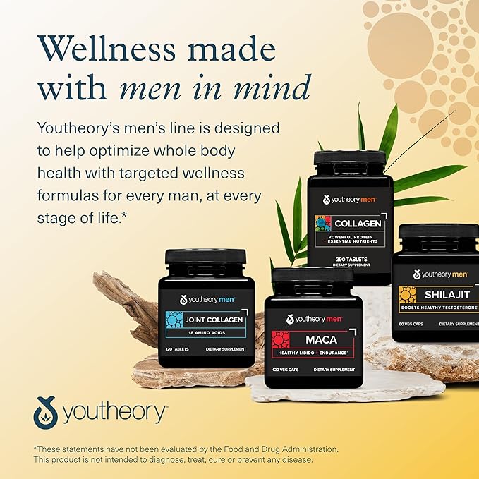 Youtheory Men's Shilajit - 250 mg Shilajit Capsules - Energy Supplement - Supports Stamina & Endurance* - Gluten, Dairy & Soy Free - 60 Veg Capsules