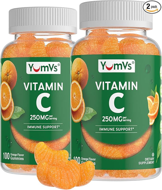 YumVs Vitamin C Gummies for Adults - 250 mg Orange Flavored Vitamin C Gummy - Vitamin C Chewable Immune Gummies for Adults - Immune Support Supplement - Kosher, Halal, Gluten Free (200 Count), 2 Pack