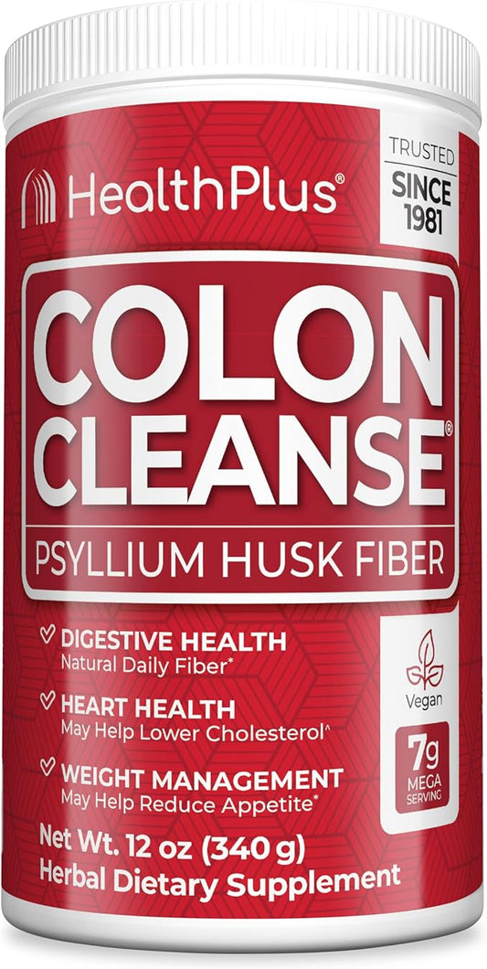 Health Plus Original Colon Cleanse, 12 oz Powder, 48 Servings - Natural Detox, Digestive Constipation Relief, Daily Fiber, Contains Psyllium Husk