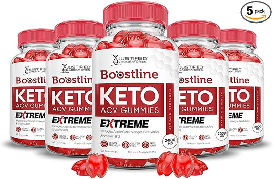 (5 Pack) Boostline Keto ACV Gummies Extreme 2000MG Boost Line Keto Gummies Apple Cider Vinegar Formulated with Pomegranate Beet Juice Powder B12 Vegan Non GMO 300 Gummys