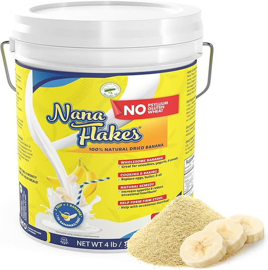 Nana Flakes 100% Pure Banana Flakes Medical Food Powder - Decrease Fat Intake & Natural Remedy for Diarrhea & Heart Burn - Great Source of Protein & Fiber (Banana, Four Pound Tub)