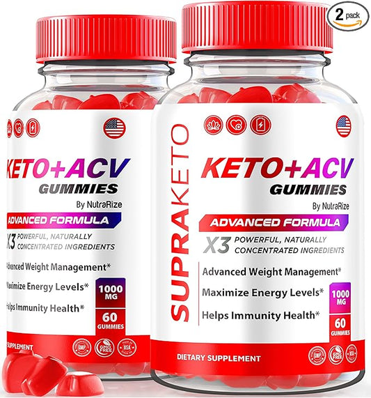 (2 Pack) Supra Keto ACV Gummies, Official Supra Keto + ACV Gummies, All Natural Apple Cider Vinegar Gummy, Keto Plus ACV Formula, ACV Keto Supplement Review (120 Gummies)