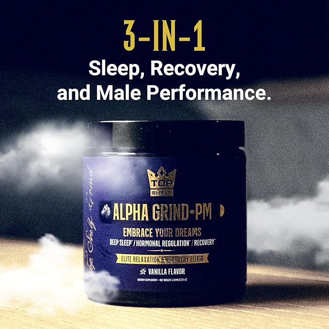 Advanced Sleep Supplement for Men, Nootropic Night Time Burner & Anabolic Recovery, Natural Sleep Aid with Magnesium Glycinate, Apigenin, Selenium - Vanilla Flavor | Alpha Grind PM