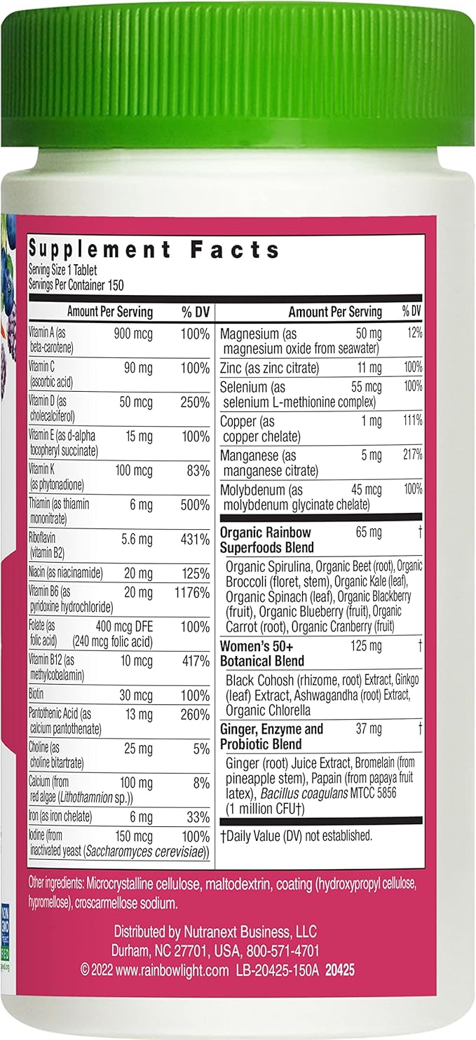 Rainbow Light Multivitamin for Women 50+, Vitamin C, D & Zinc, Probiotics, Women’s One 50+ Multivitamin Provides High Potency Immune Support, Non-GMO, Vegetarian, 150 Tablets