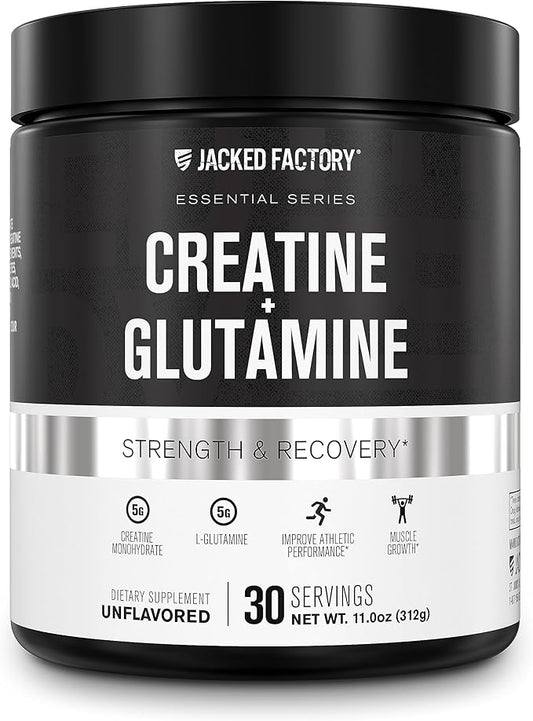 Creatine + Glutamine - Creatine Supplement with L-Glutamine for Muscle Recovery, Muscle Growth, Increased Strength, Enhanced Energy Output, and Gut Health - 30 Servings, Unflavored