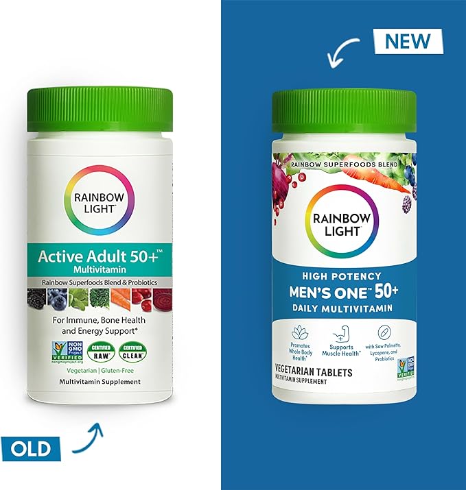 Rainbow Light Multivitamin for Men 50+, Vitamin C, D & Zinc, Probiotics, Men's One 50+ Multivitamin Provides High Potency Immune Support, Non-GMO, Vegetarian, 150 Tablets