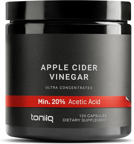 Toniiq 20% Acetic Acid Ultra High Strength Non-GMO Apple Cider Vinegar Capsules with Mother - 2,010mg Formula Pills with Cayenne Pepper -12x Potent - 120 Capsules