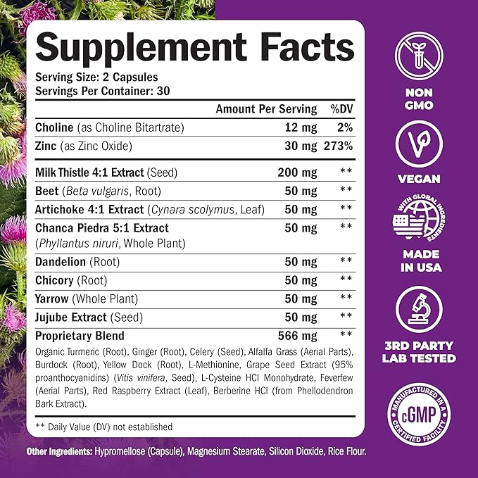 Liver Cleanse Detox & Repair Milk Thistle Supplement. Liver Support with Choline, Artichoke Extract, Chicory & Dandelion Root Supplement. Milk Thistle Liver Detox & Liver Cleanse. Liver Health 2-Pack