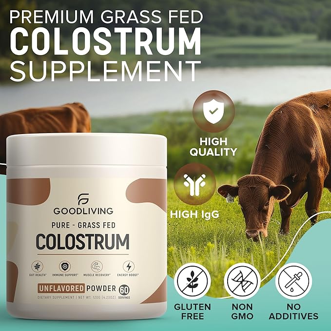 Colostrum Supplement Powder for Immune Support, Gut Health, Muscle Support & Wellness - Grass Fed Bovine Colostrum for Humans, Natural IgG Pure Whole Colostrum, Unflavored, 60 Servings