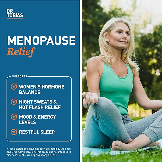 Dr. Tobias Menopause Relief Supplement with Black Cohosh, Soy Isoflavones, and Don Quai, Hot Flash Relief & Night Sweats Relief for Women, Non-GMO, 60 Capsules, 30 Servings