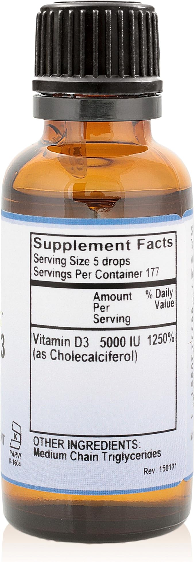 Pure Mountain Botanicals Liquid Vitamin D Drops - Unflavored Kosher D3 Liquid Drops in MCT Oil - 5000IU per Serving - 1oz Bottle