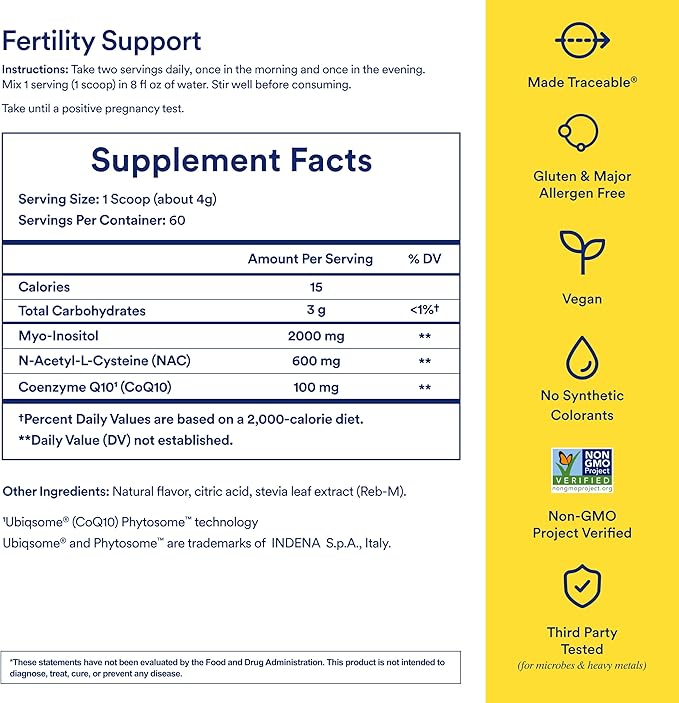 Ritual Fertility Support Supplement 3-in-1 Drink-Mix Formulated to Support Conception Outcomes with Clinically-Studied Ingredients (CoQ10, NAC, Myo-Inositol) and Designed with an OB/GYN. 60 Servings.*