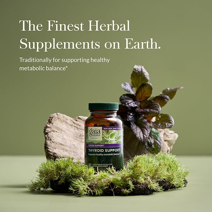 Gaia Herbs Thyroid Support - Made with Ashwagandha, Kelp, Brown Seaweed, and Schisandra to Support Healthy Metabolic Balance and Overall Well-Being - 120 Vegan Liquid Phyto-Capsules (40-Day Supply)
